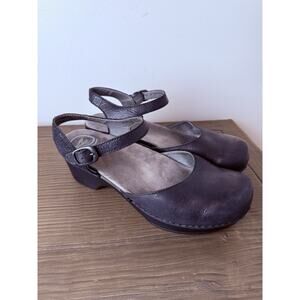 Dansko Sam Black Leather Mary Jane Wedge Clog Sandals Women's Size 40 US 9.5 10